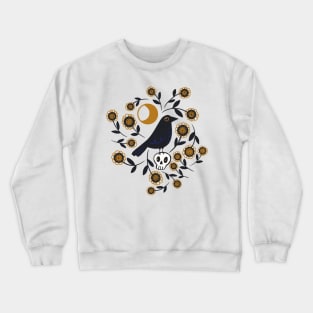 Crow on Skull under the Moon Surrounded by Flowers Crewneck Sweatshirt